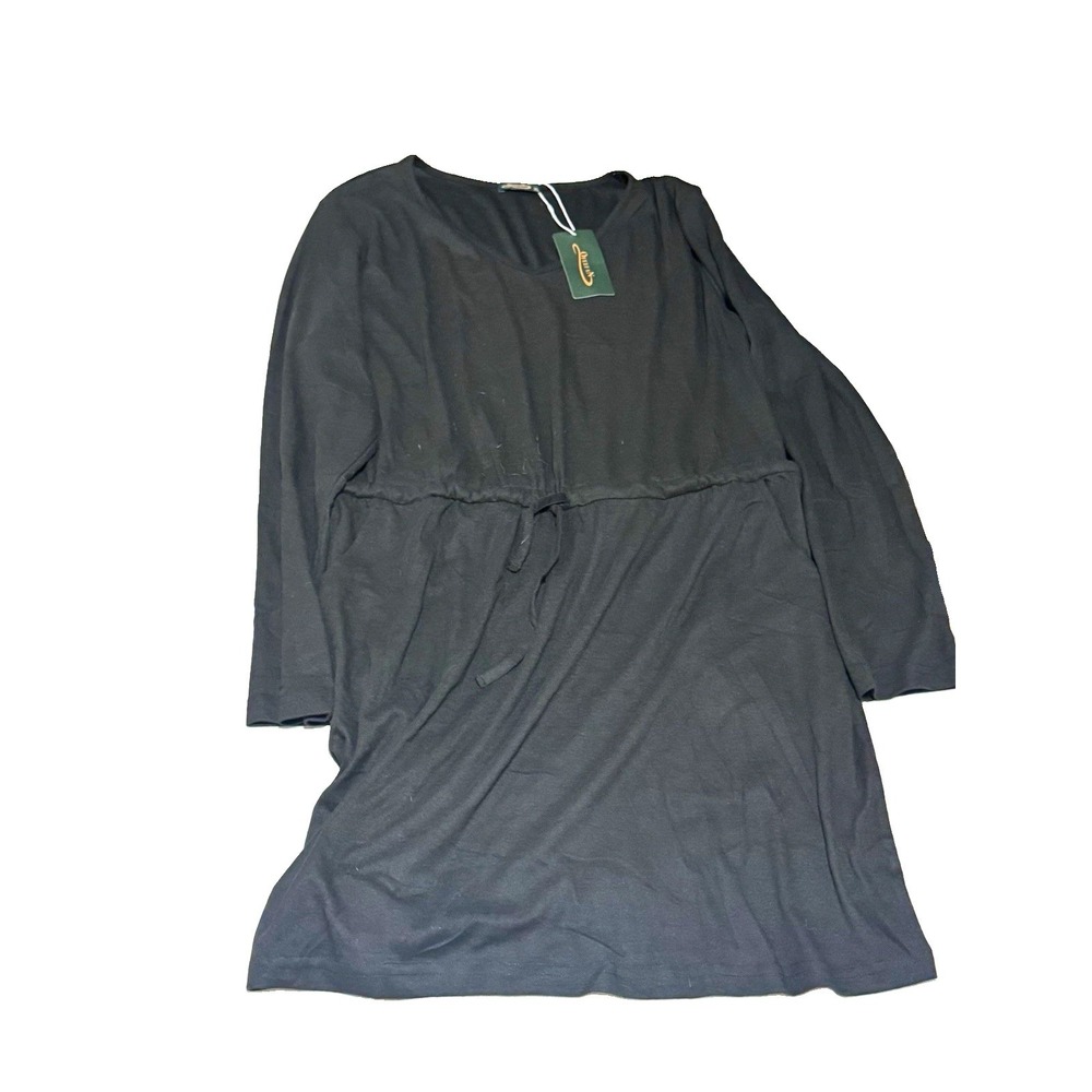 Ofeefan Women's XL Black Knit Fit & Flare Dress Long Sleeve Drawstring NWT